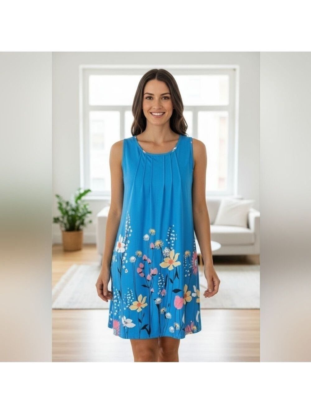 Lily By Firmiana Blue Floral Tunic Tank Top #TK24